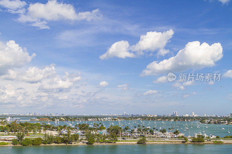 迈阿密全景日拍摄-布里克/椰子沟/迈阿密市中心天际线，佛罗里达州，美国。